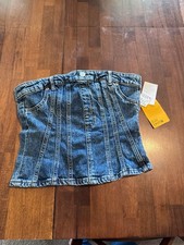H M Divided Denim Corset Bustier Tube Top