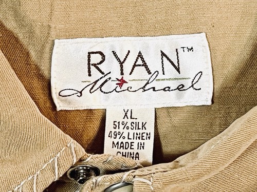 Men’s L Ryan Michael Western XL Shirt Linen Silk Long Sleeve Tan Pearl Snap - Picture 4 of 9
