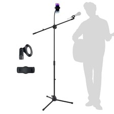 Microphone Floor Stand with Phone Holder Height Adjustable Tripod Boom Arm
