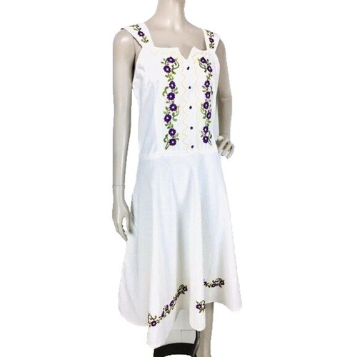 Vintage 70s Traditional Mexican Oaxacan Hand Embroidered Sleeveless Midi Dress - Picture 6 of 8