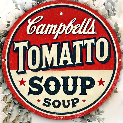 Campbell's Tomato Soup Round Tin Metal Signs Home Décor 8x8, Vintage Wall Art