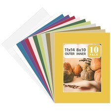 , Pack of 10 Mixed Colors Pre-Cut 11x14 Picture Mat for 8x10 Photo with White...