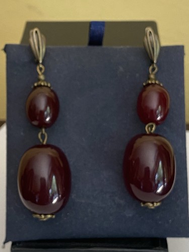 Vintage Cherry Amber Bakelite Style Earrings 7cm Length