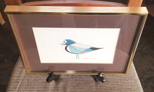 Paige Welch Original Blue Bird Watercolor Painting Signed & Framed 12"×9" Read - Imagen 2 de 11