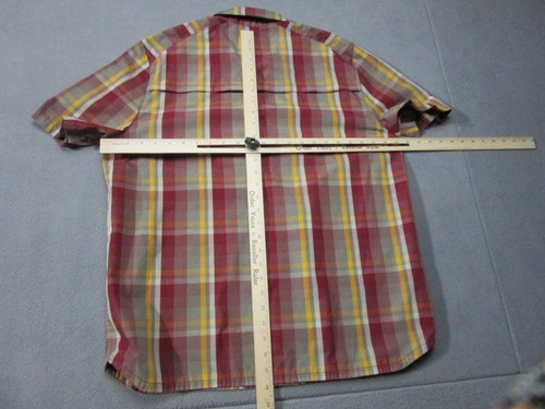 Merrell Shirt Mens Large Red Yellow Gray Plaid Short Sleeve Outdoor Vented - Picture 14 of 17