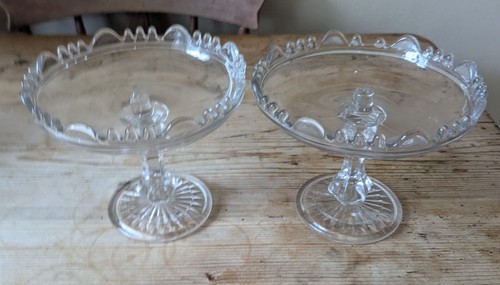 Unusual Pair Pressed Glass Cakestands With Raised Centres Unmarked 5.5in Max Ht. - Picture 2 of 5