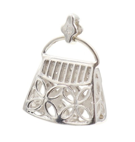 Women's 10KT White Gold 0.15 ctw Round Diamond Purse Bag Necklace Pendant 2.0g - Picture 9 of 17