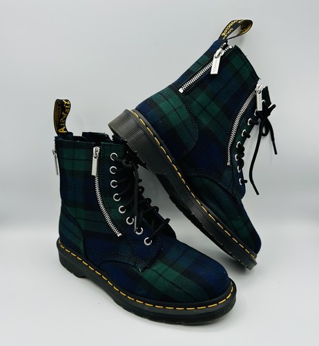 Botas Dr. Martens Azul Verde A Cuadros 1460 Cremallera Tartán Con Cordones UK7 USM8 Precio de venta sugerido por el fabricante $160