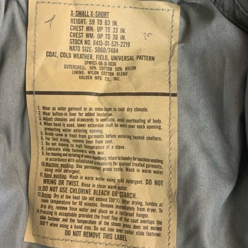 US Army Military Cold Weather combat Camouflage Coat Jacket xS-Short - Picture 3 of 5