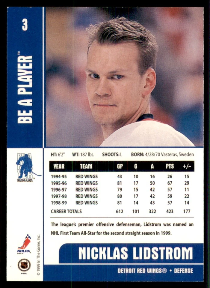 1999-00 Be A Player Memorabilia #3 Nicklas Lidstrom Detroit Red Wings - Image 2 of 2