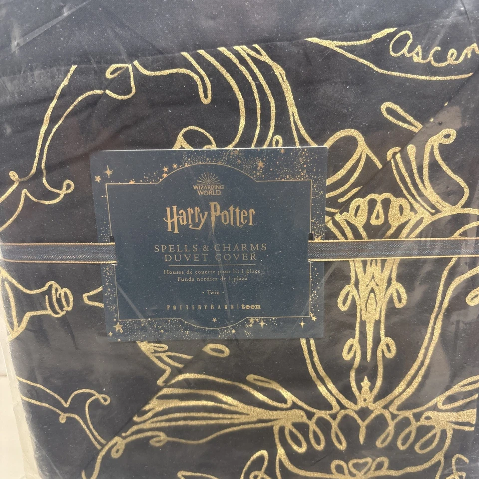 NUEVO Edredón y dijes gemelos Pottery Barn Teen Harry Potter hechizos y dijes, negro/dorado Foto 2 de 4