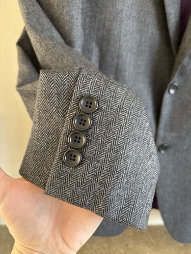 Men’s Austin Reed Pure Wool Dark Grey Herringbone Blazer Jacket Size 42L - Picture 5 of 11