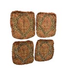 Set of 4 Pillow Covers Animal Print Fringed 18 Inch Square Zip Closure