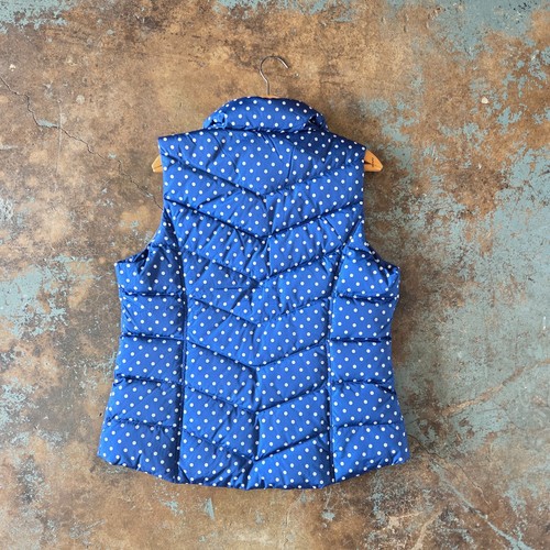 Lands' End Puffer Vest Size M Polka Dot Navy Blue White Quilted Down Filled - Picture 9 of 9