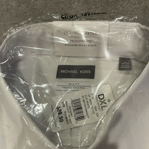 Michael Kors Dress Shirt White Men's Tall Fit Travel Stretch Size 19 36/37 T NWT - Picture 3 of 7