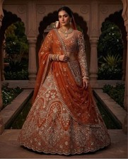 Orange Sequence Work Lehenga Choli, Indian Wedding Guest Lehenga Choli