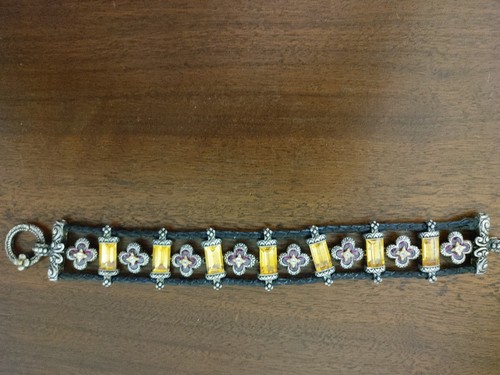 Pulsera Barbara Bixby Cuero, Citrino, Granate, Topacio Blanco, Oro 18, Plata 8" - Imagen 4 de 8