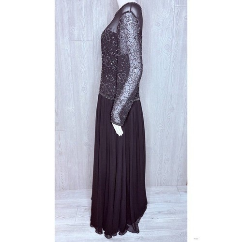 Vintage Ted lapidus long sleeve beaded sequin maxi dress silk 16 evening gown - Picture 13 of 13