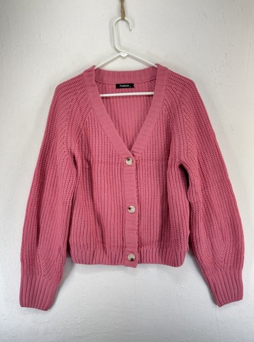 Fashion Cardigan Sweater Womens Pink Knit Size M - Picture 1 of 9