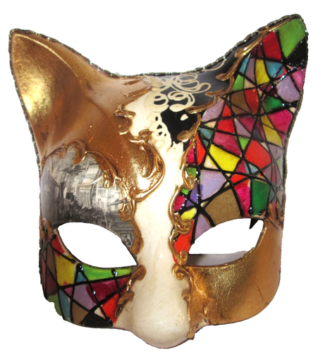 CAT 1  (2)  A QUALITY HANDPAINTED ITALIAN FEMALE CAT MASK, MOSAIC MULTICOLOURED. - Picture 1 of 3