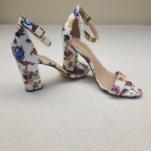 NEU Madden NYC Damen-Sandalen Blumen Blockabsatz Größe 7,5 weiß offene Zehenpartie - Bild 4 von 10