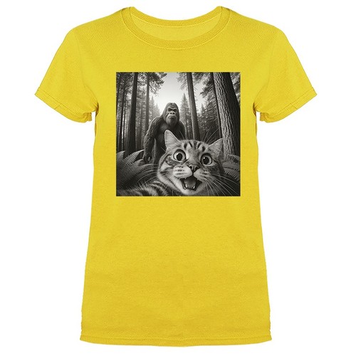 Camiseta para mujer Scared Cat Selfie con Sasquatch Big Foot divertida humorística - Imagen 18 de 19