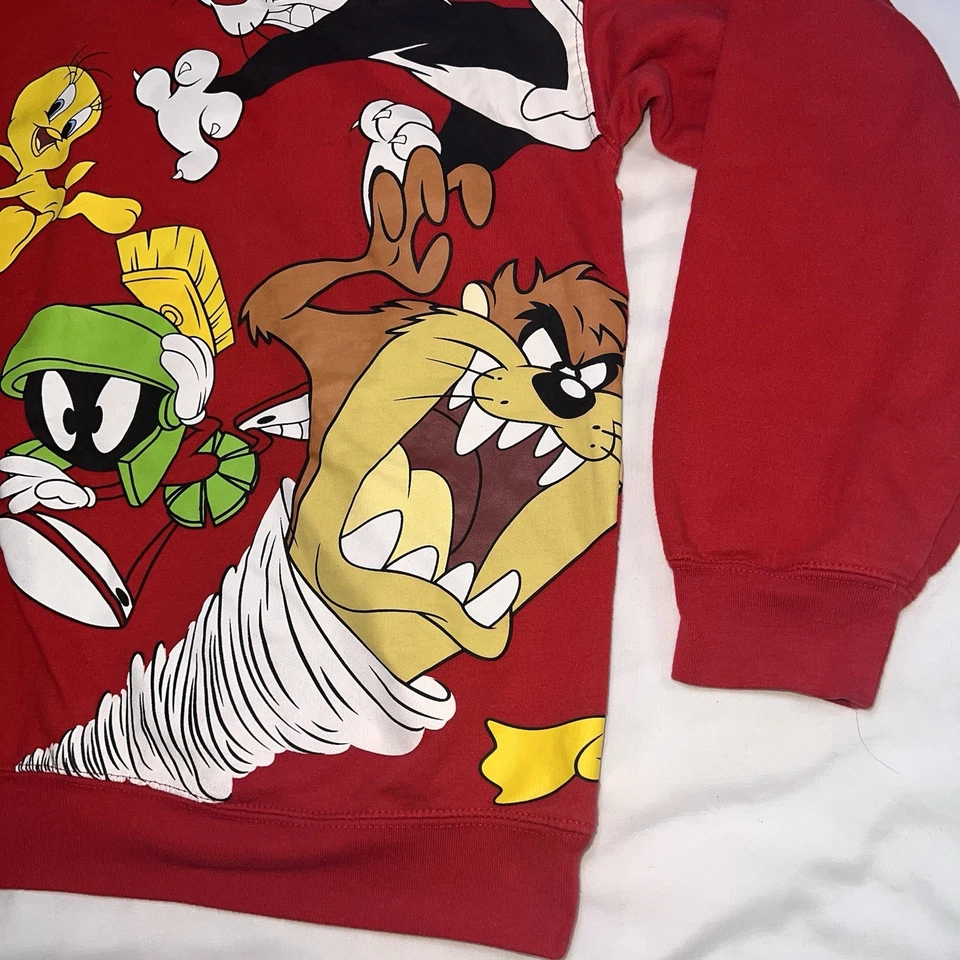 Sudadera Looney Tunes Juvenil Talla XL 15-17 Roja Envolvente Gráfico Pullover Foto 3 de 4