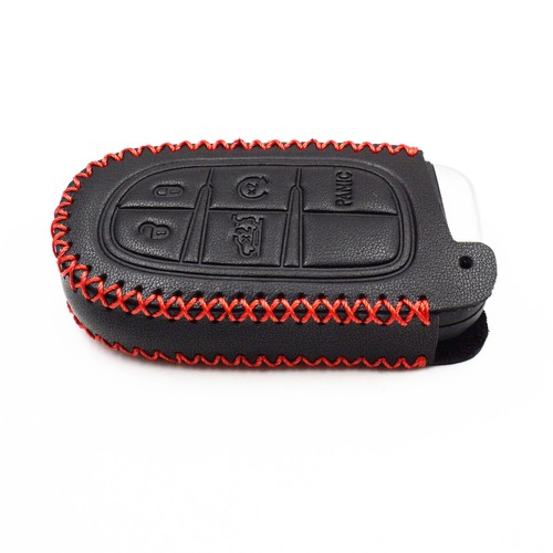 2Pcs Black Leather For Dodge Charger Chrysler 300 Jeep 5 Buttons Key Fob Cover - Picture 4 of 4