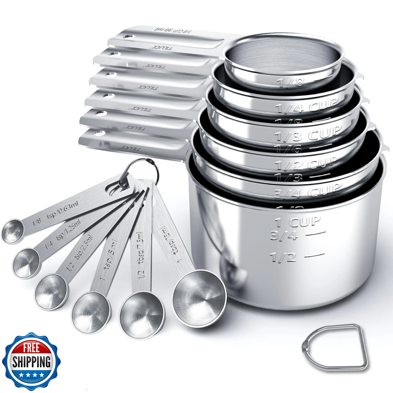 TILUCK Stainless Steel Measuring Cups and Spoons Set, Cups and Sp