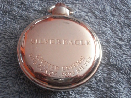 2005 LADY LIBERTY/SILVER EAGLE GOLD SILVER DOLLAR POCKET WATCH(1oz.9995 SILVER) - Picture 4 of 4