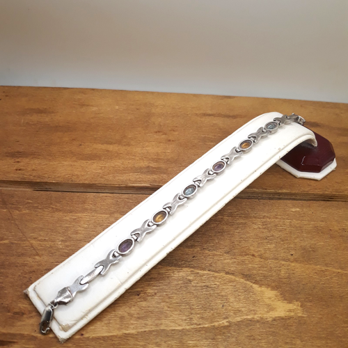 Vintage 925 Italy Multi Gemstone Sterling Silver Tennis Bracelet 7" - Picture 6 of 11
