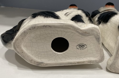 2 Vintage Staffordshire Kent England Black White Porcelain Spaniel Dog Pair 11” - Picture 13 of 19