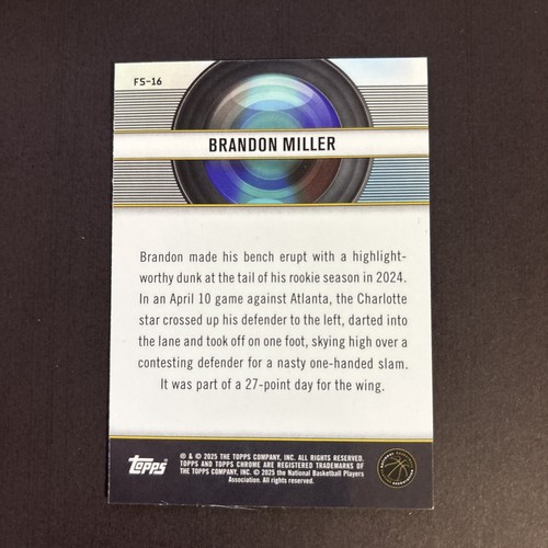 #FS-16 2024-25 Topps Chrome Film Study Blue Basketball Refractor Brandon Miller - Picture 2 of 2