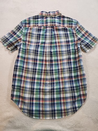 Ralph Lauren Button Up Short Sleeve Blue Green Plaid Youth Boys Size Med 10-12 - Picture 6 of 6