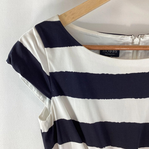 Hobbs 'Jelena' Navy & White Striped Bow Print Cotton Skater Dress UK 8 NWT - Picture 8 of 10