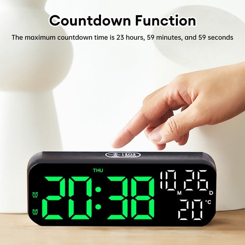 Digital LED Display Alarm Clock Dual Alarm Snooze Temperature Date Voice Control - Picture 9 of 20
