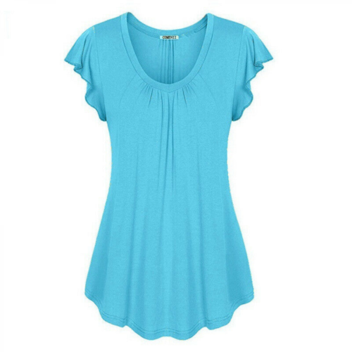 Sommer Frauen lässig Rundhalsausschnitt T-Shirt solide Tunika Kurzarm Bluse lose Tops - Bild 5 von 22