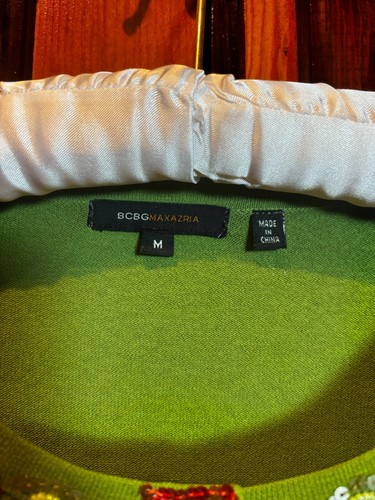BCBG Max Azria Green Cardigan with Sequin Flowers Size Medium - Picture 3 of 6