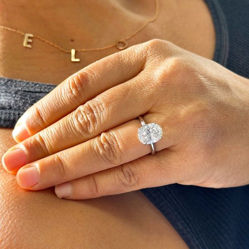 ANILLO DE COMPROMISO MOISSANITA ORO BLANCO MACIZO 14K CORTE OVALADO PUNTA 3,00 - Imagen 8 de 12
