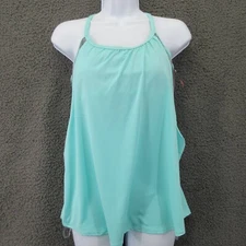TYR Women's Lavare Shea 2-IN-1 Tank Top Attached Bra Turquoise Gray Sleeveless L