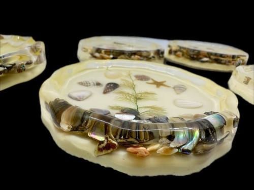 VTG Lucite Abalone Starfish Coasters & Trinket Dishes Set of 6 MCM Unique USA - Picture 7 of 24