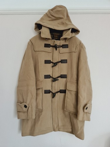 Barbour Duffle Coat Jacke Men Wool Tartan Lining Taup Camel Brown Hooded M/40/48