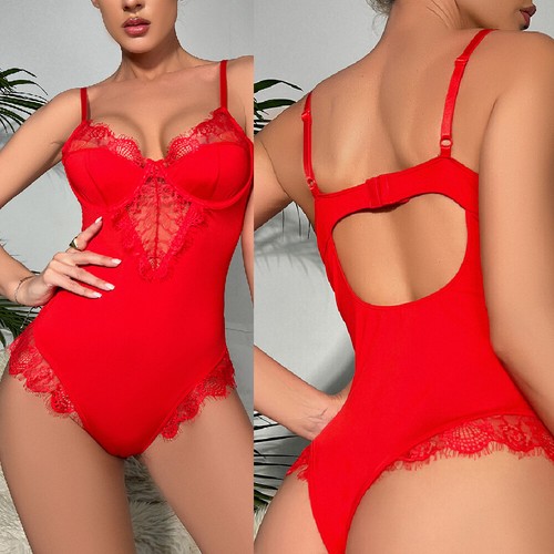 Sexy Bodysuit Womens One-Piece Lingerie Underwear Babydoll Sleepwear Deep-V Tops - Picture 9 of 107