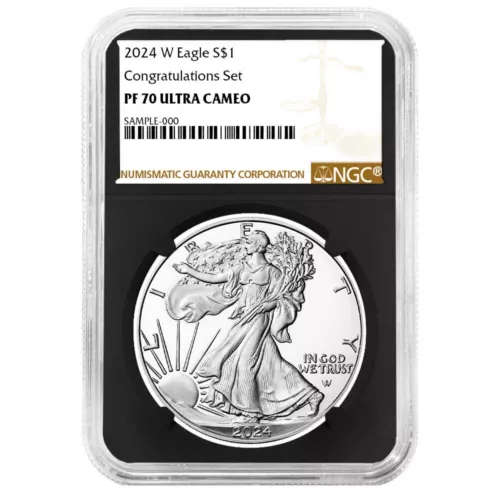 2024-W Proof $1 American Silver Eagle Congratulations Set NGC PF70UC Brown La...
