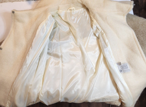 Vintage Donegal Mohair Wolle Mantel gefütterte Jacke creme hellbraun Irland 56" Brustumfang (Größe 1X?) - Bild 14 von 16