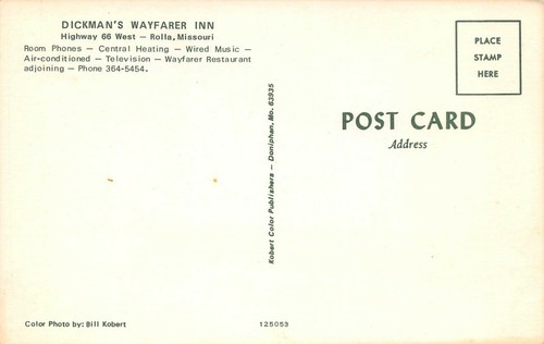 Dickman's Wayfarer Inn Route 66 Straßenszene Rolla, MO Vintage Postkarte  - Bild 2 von 2