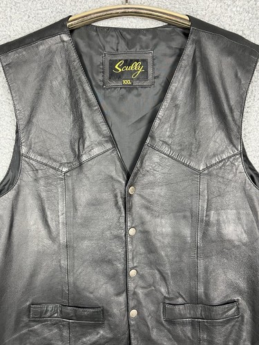 Scully Mens XXL Vest 100% Leather Black Western Cut Rodeo State Oklahoma Buttons - Picture 2 of 11