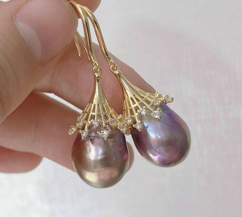 13X16mm Baroque Lavender FW pearl dangle earring 925ss - Picture 1 of 3