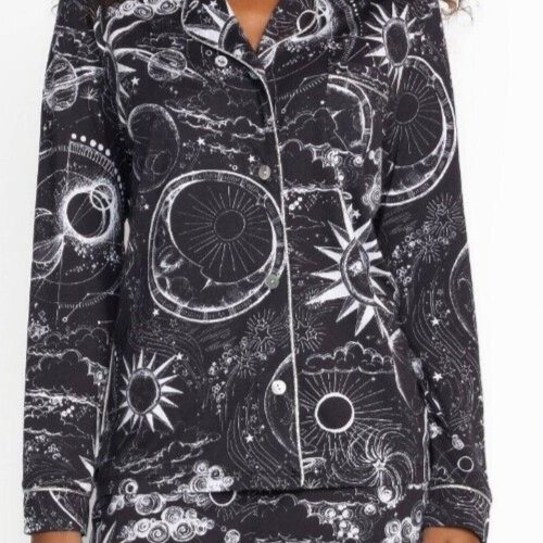 Johnny Was Carly Mina PJ Set Long Cotton Sun Home Lounge Sleepwear Black 2 pc NW - Picture 5 of 9