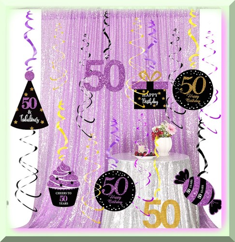 Golden Jubilee Celebration: Lavish Purple & Gold Hanging Swirls - Perfect 50th B - 第 4/7 張圖片